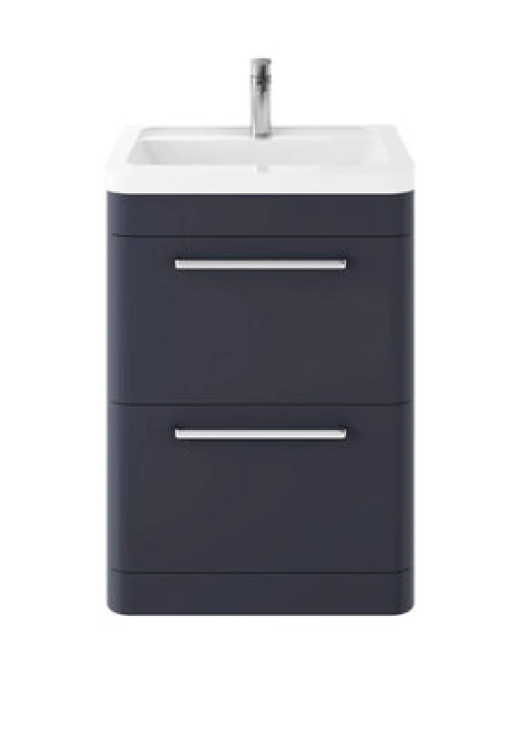 Image of Nuie Hudson Reed Solar Floor Standing 2 Door Vanity Unit With Ceramic Basin, Durable Modern Vanity Unit In Indigo Blue, 600mm