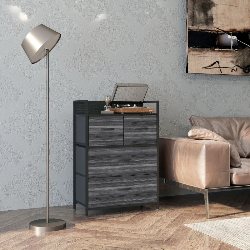 Image of HOMCOM Bedroom Chest of Drawers 4 Drawer Dresser w/ Shelf, Black Black