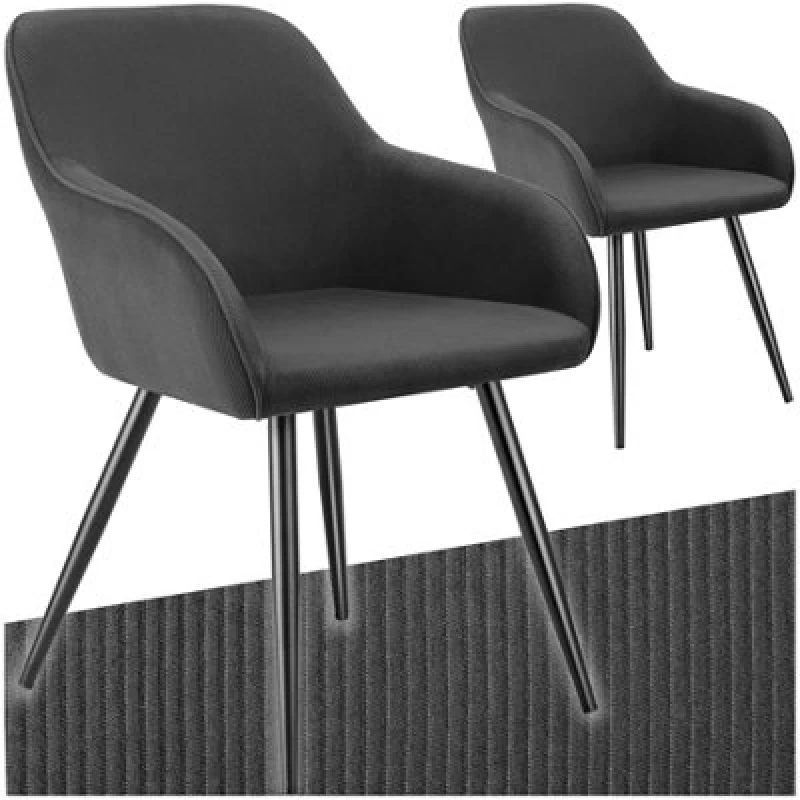 Image of Tectake Set Of 2 Dining Chair Marilyn - Corduroy Look, Upholstered, Armchair, Continuous Backrest - Anthracite/black