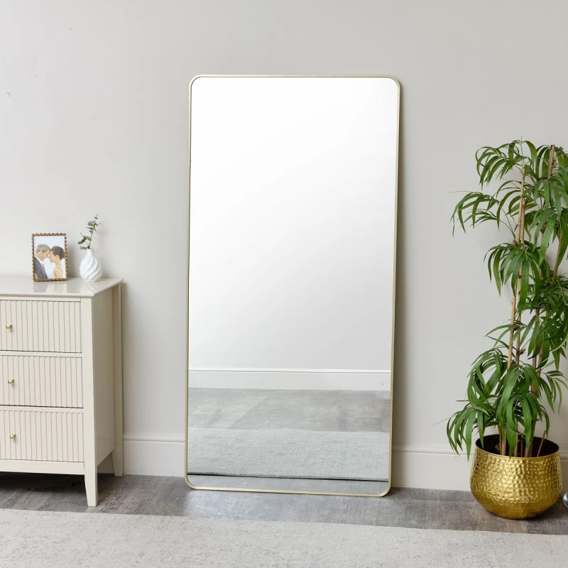 Image of Melody Maison Large Gold Curved Framed Wall / Leaner Mirror 160cm X 80cm Gold