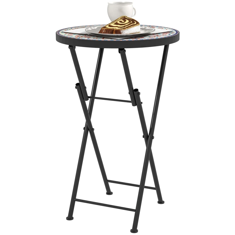 Image of Outsunny Mosaic Garden Table, 35.5cm Folding Coffee Table, Multicolour, Multi 84G-614V00MX
