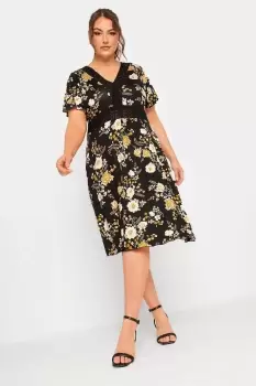 Image of Print Lace Detail Midi Dress