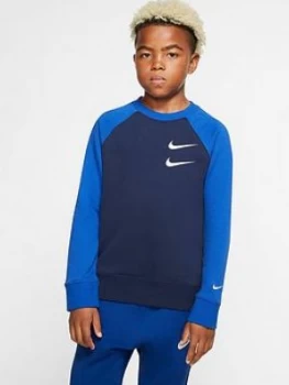 Image of Nike Sportswear Older Boys Swoosh Crew Neck Sweater - Navy, Size XL, 15-16 Years