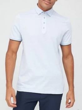 Image of Ted Baker Soya Herringbone Polo Shirt - Pale Blue Size 7, Men