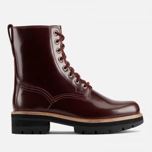 Image of Clarks Womens Orianna Hi Leather Lace Up Boots - Merlot - UK 8