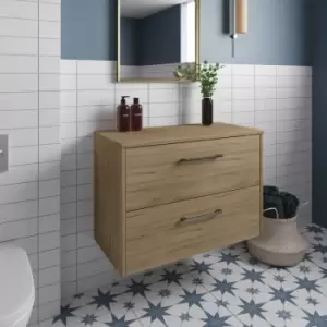 Juno Wall Hung 2-Drawer Vanity Unit with Worktop 800mm Wide - Autumn Oak - Hudson Reed