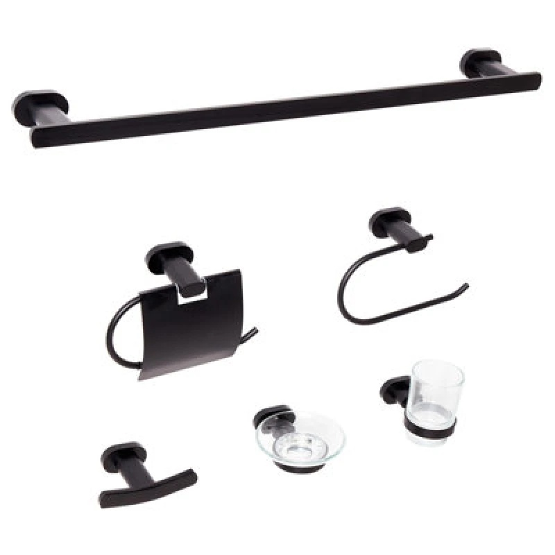 Image of Beliani 6 Piece Bathroom Hardware Set Tocopilla With Towel Bars And Hooks Black