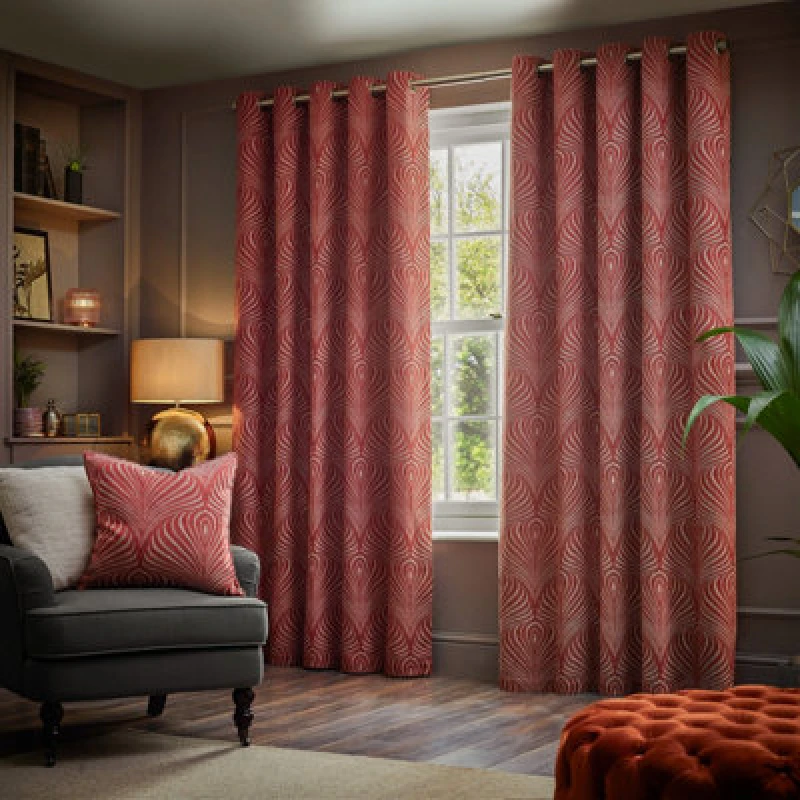 Image of Paoletti Gatsby Jacquard Eyelet Curtains Terracotta