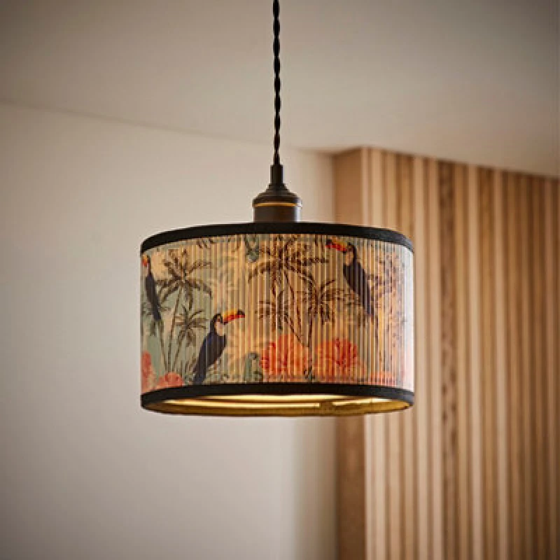 Image of ValueLights ValueLights Daintree Bamboo Pastel Jungle Drum Easy Fit Light Lamp Shade with Bulb in Natural Size: Small Natural Small Unisex 505940606