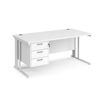 image of Office Desk Rectangular Desk 1600mm With Pedestal White Top With White Frame 800mm Depth Maestro 25 MCM16P3WHWH