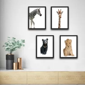 Image of Cute Animals Set Multicolor Decorative Framed Painting (4 Pieces)
