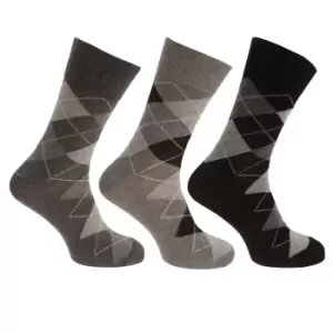 image of Pierre Roche Mens Argyle Patterned Socks (Pack Of 3) (6-11 UK) (Grey/Black)