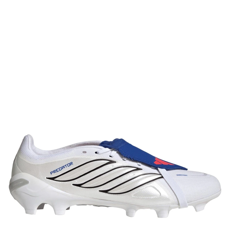 Image of adidas Predator Fold-Over Tongue League Firm Ground Football Boots Mens White/Blue male 9.5 (44)