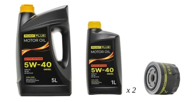 Image of RIDEX PLUS 100908O0073P Oil change kit (oil filter + engine oil) Oil change kit (oil filter + engine oil) (100908)