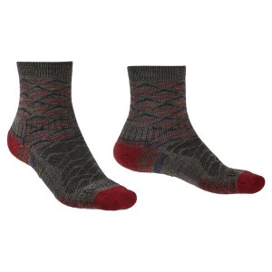 Image of Bridgedale HIKE Lightweight Merino Performance Ankle Pattern Mens - Large Brown / Dk Red