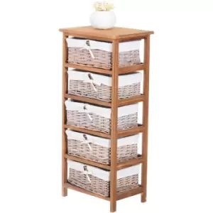 image of Wicker 5 Drawer Unit Storage Baskets Cabinet Wooden Chest - Homcom