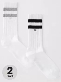 image of Calvin Klein 2 Pack Stripe Sport Socks, White, Size 6-8, Men