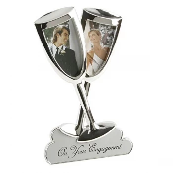 image of 2" x 3" - Engagement Champagne Flutes Double Photo Frame