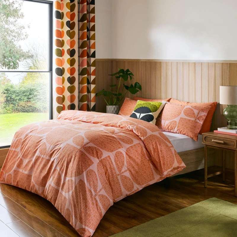 Image of Orla Kiely Block Garden Duvet Set, King, Orange Sorbet