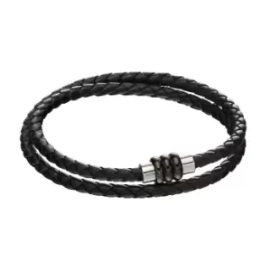 Image of Black Leather Woven Double Row Clasp Bracelet
