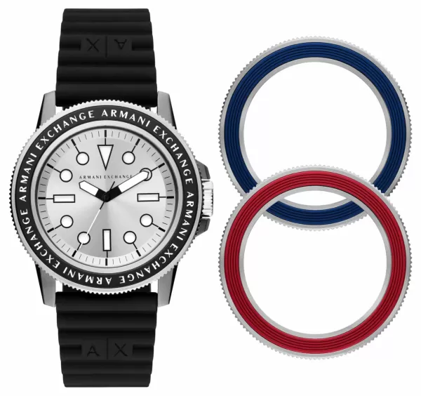 Image of Armani Exchange AX7136SET Mens Silver Dial Black Watch