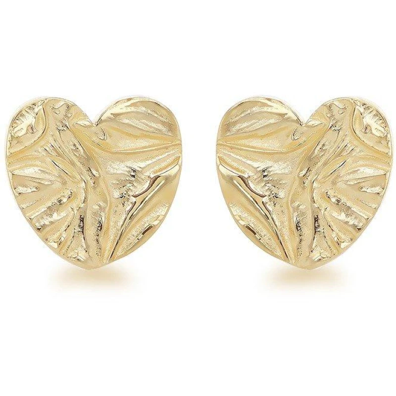 Image of Be You 9ct Gold Textured Heart Stud Earrings Yellow Gold female One Size