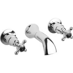 Black Topaz Wall Mounted Crosshead 3-Hole Basin Mixer Tap - Chrome - Hudson Reed