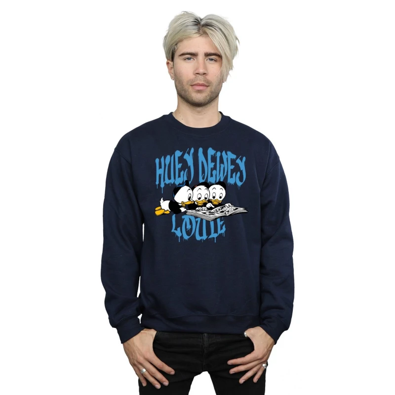 Image of Disney Men Huey Dewey Louie Reading Sweatshirt in Navy Size: Small Navy S Male 5063376475181