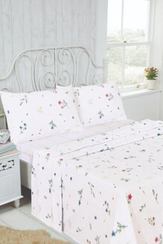 Image of Rapport Home Meadow Brushed Cotton Floral Sheet Set - Flat, Fitted & Pillowcase Size: Double Multicolor Unisex Double