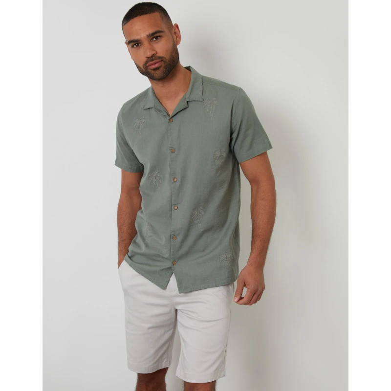 Image of Threadbare Mens Short-Sleeve Bowling Shirt Sage male Small