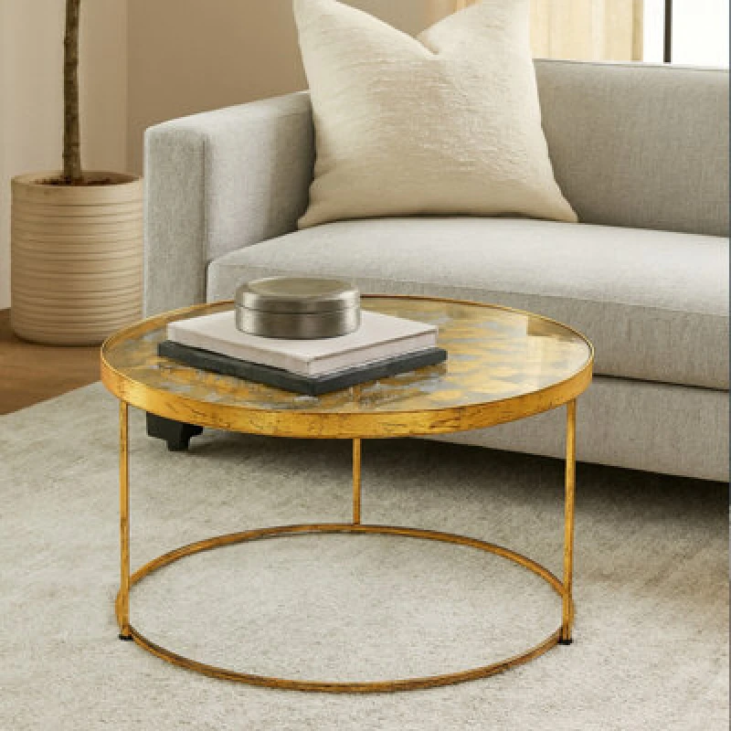 Image of Premier Housewares Butterfly Coffee Table For Living Room, Round Table For Patio, Elegant Bedside Table, Modern Lounge Table Gold