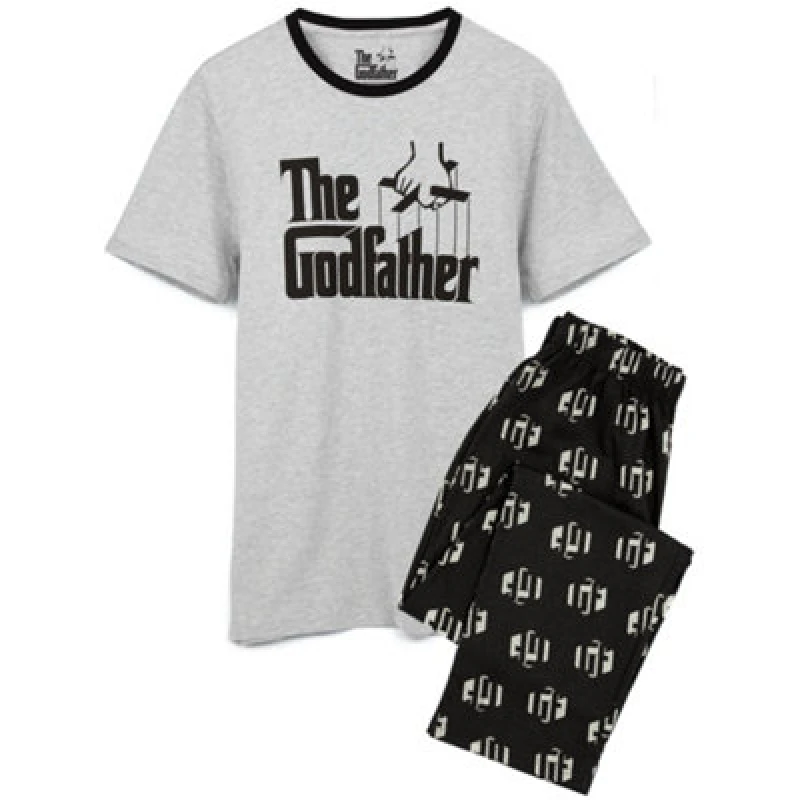 Image of The Godfather The Godfather Men Short Sleeve Long Leg Pyjama Set in Black Size: Small Black S Male 5056549007975