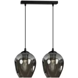 Image of Emibig Istar Black Bar Pendant Ceiling Light with Graphite Glass Shades, 2x E27