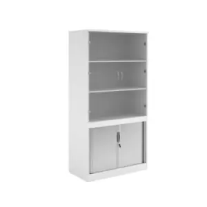 image of Systems combination unit with tambour doors and glass upper doors 2000mm high with 2 shelves - white