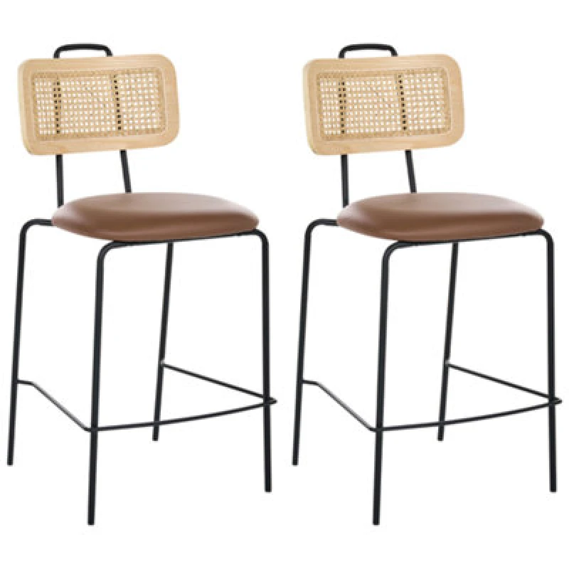 Image of Beliani Set Of 2 Bar Chairs Adelanto Brown