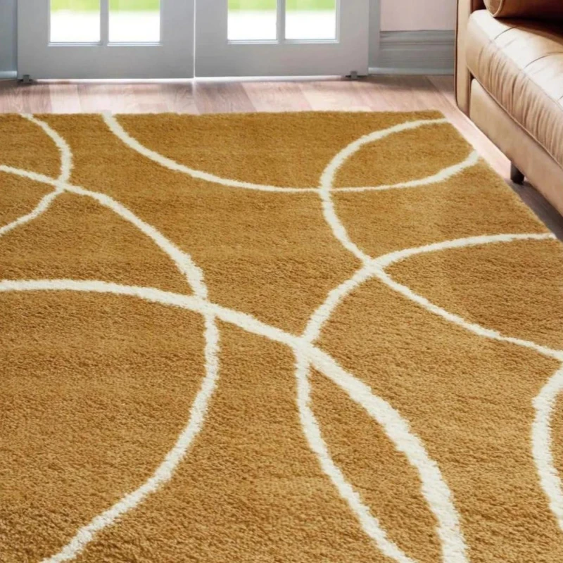 Image of THE RUGS Snug Collection Shaggy Rugs Bubbles Design I110A in Yellow Size: 200cm x 290cm Yellow Unisex 200cm x 290 cm