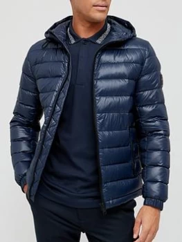 Image of BOSS Oswizz2 Padded Hooded Jacket - Dark Blue, Dark Blue, Size 48, Men
