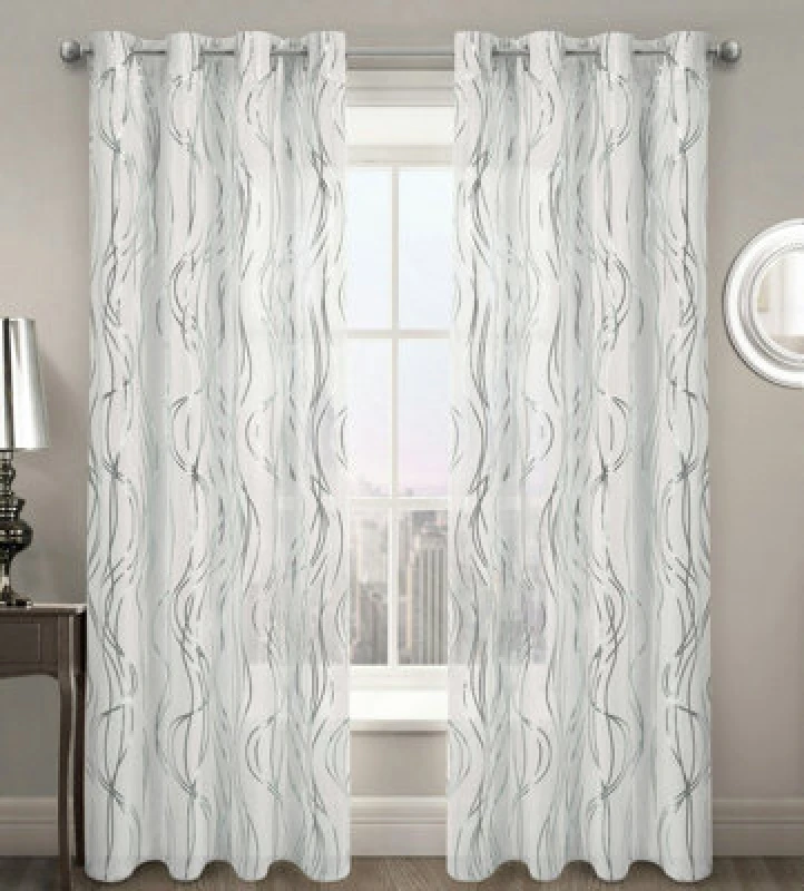 Image of Velosso Swirls Sheer Voile Panel Ring Top in Silver Size: 150cm width x 137cm drop Silver Unisex 150cm width x 137cm drop