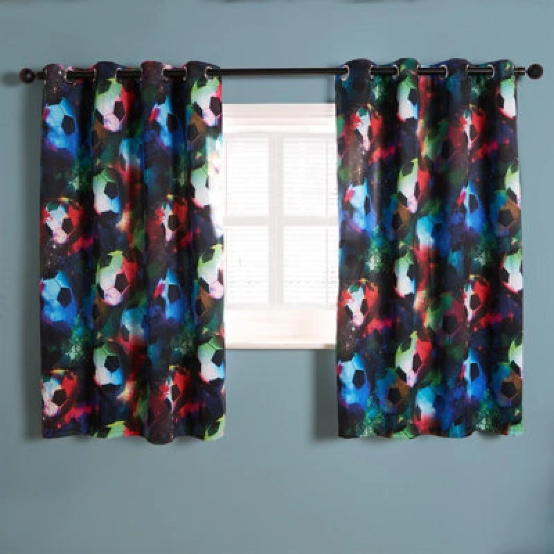 Image of OHS OHS Blackout Eyelet Curtains Football Panel Pair of Ring Top Ready Made Size: 117cm width x 137cm drop Black 117cm width x 137cm drop Unisex 502