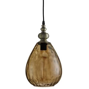 Image of 1 Light Dome Ceiling Pendant Antique Brass, Amber, Glass, E27