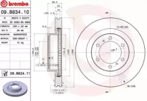 Image of BREMBO Brake disc TOYOTA,LEXUS 09.B634.11 4351260190,4351260191,4351260190 Brake rotor,Brake discs,Brake rotors 4351260191