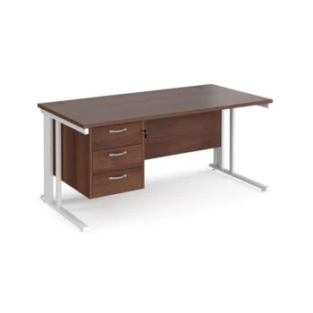 Image of Office Desk Rectangular Desk 1600mm With Pedestal Walnut Top With White Frame 800mm Depth Maestro 25 MCM16P3WHW