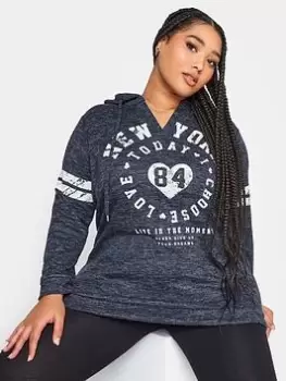 Image of Yours Yours Notch Neck Hooded Varsity Sweatshi, Blue, Size 26-28, Women