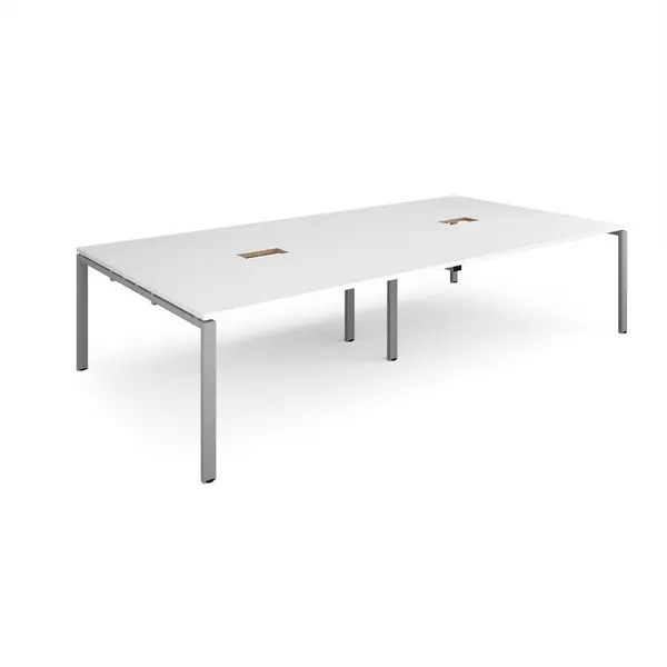 image of Adapt Rectangular Office Boardroom Silver Frame Meeting Table with Power Module Cut Out - 3200mm - white