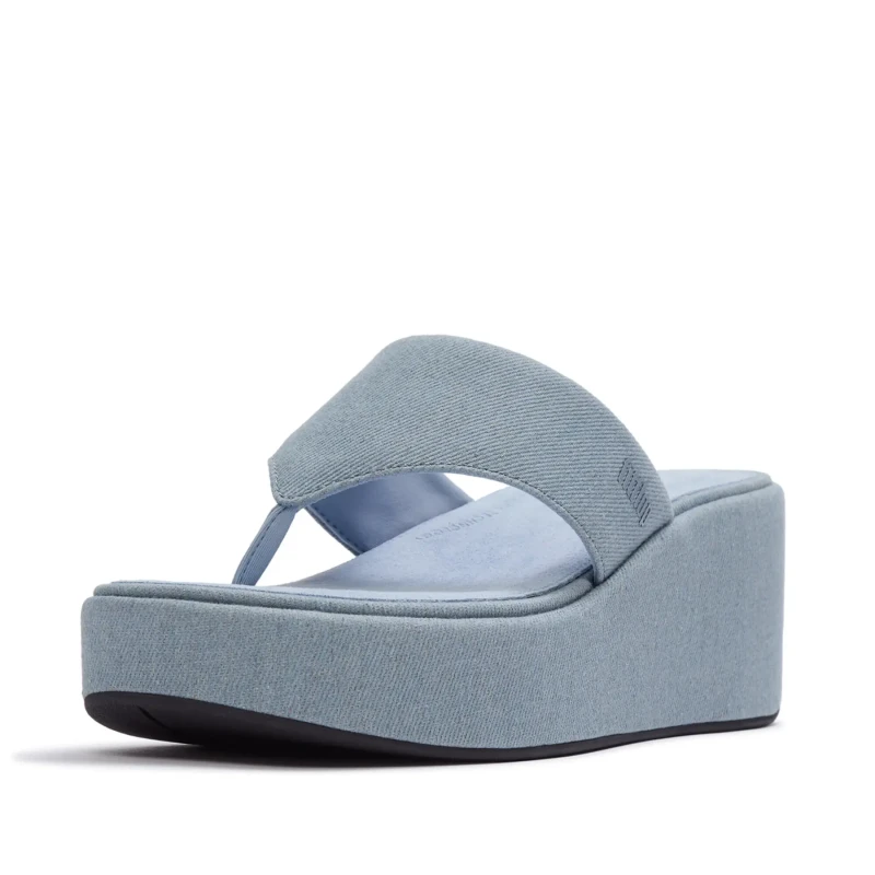 Image of FitFlop Platfforms Denim Wedge Toe-Post Sandals, Blue, Size 7, Women Blue WV0N0 Female 7