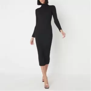 image of Missguided High Neck Rib Midaxi Dress - Black