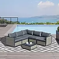 image of OutSunny Rattan Sofa Set Grey 710 x 550 mm