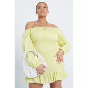 Image of I Saw It First Yellow Plus Size Frill Detail Bardot Shirred Dress - Yellow