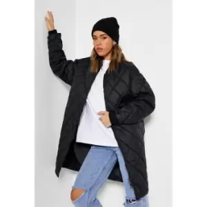 Image of I Saw It First Diamond Quilted Longline Jacket - Black
