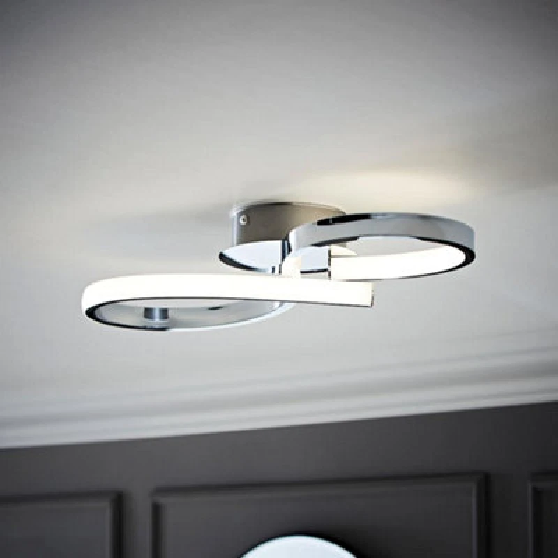 Image of ValueLights Infinity Chrome Swirl IP44 Rated Bathroom Integrated LED Wall Ceiling Light Silver